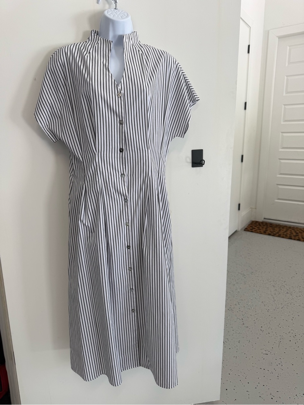 Ming Wang Black & White Vertical Stripe Shirt dress